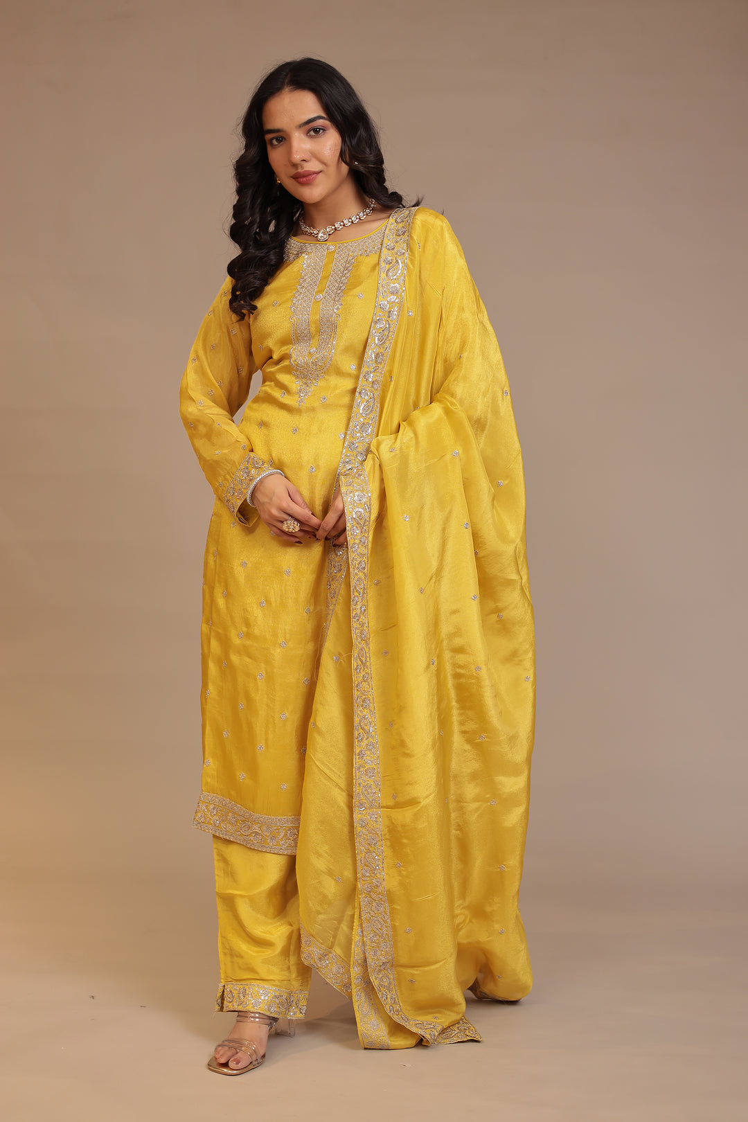 Tissue shimmer silk Suit with Aari, Sequins work