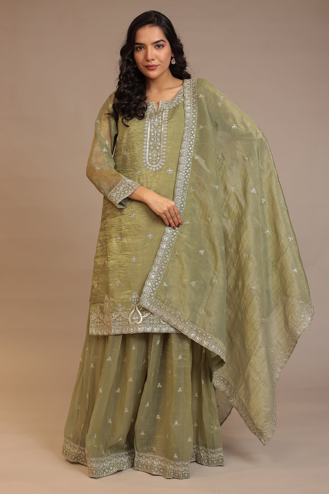 Organza Suit with Aari, Sequins work