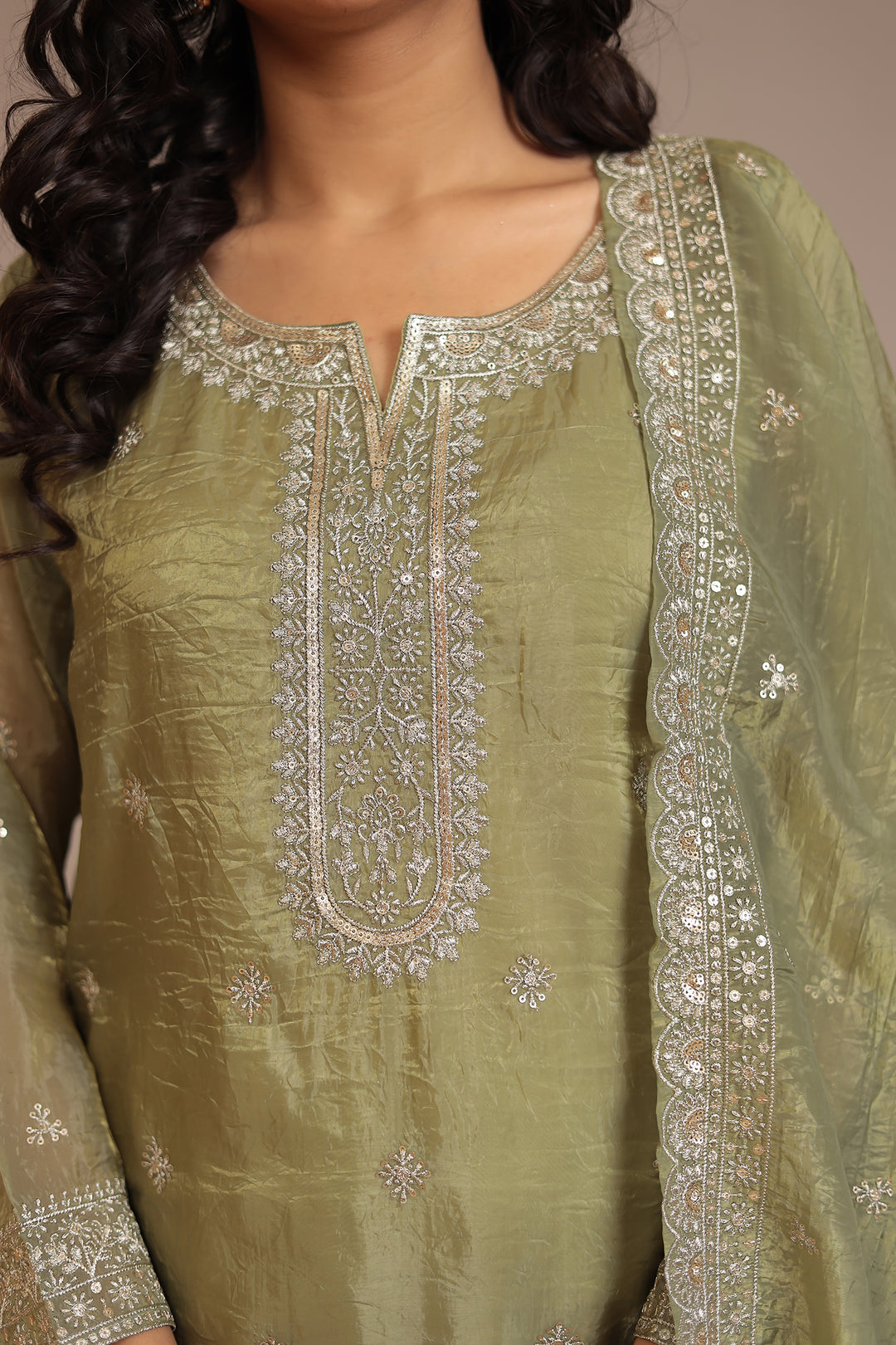 Organza Suit with Aari, Sequins work