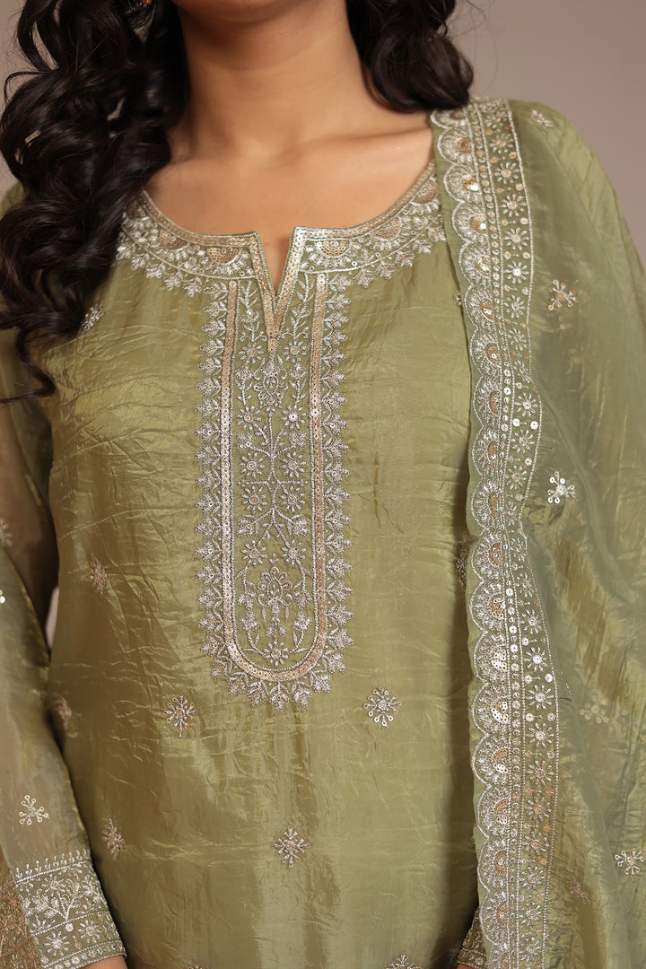Organza Suit with Aari, Sequins work
