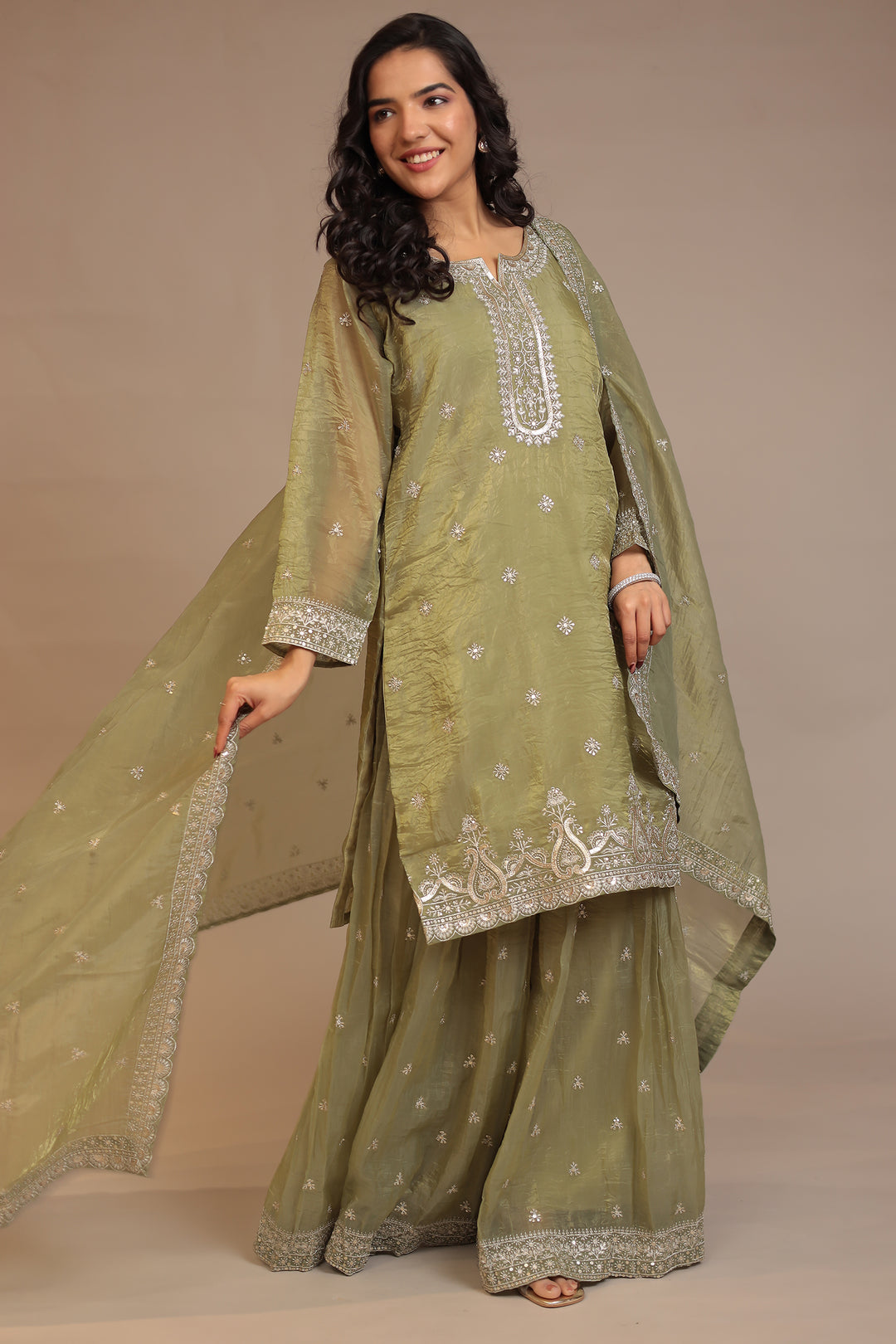 Organza Suit with Aari, Sequins work