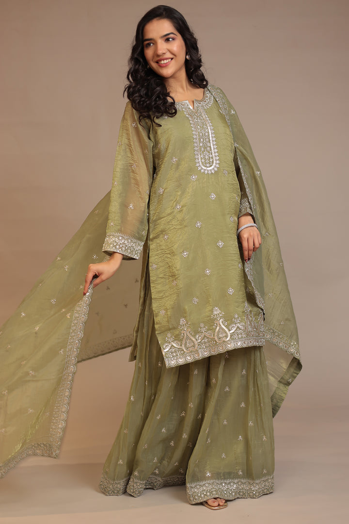 Organza Suit with Aari, Sequins work