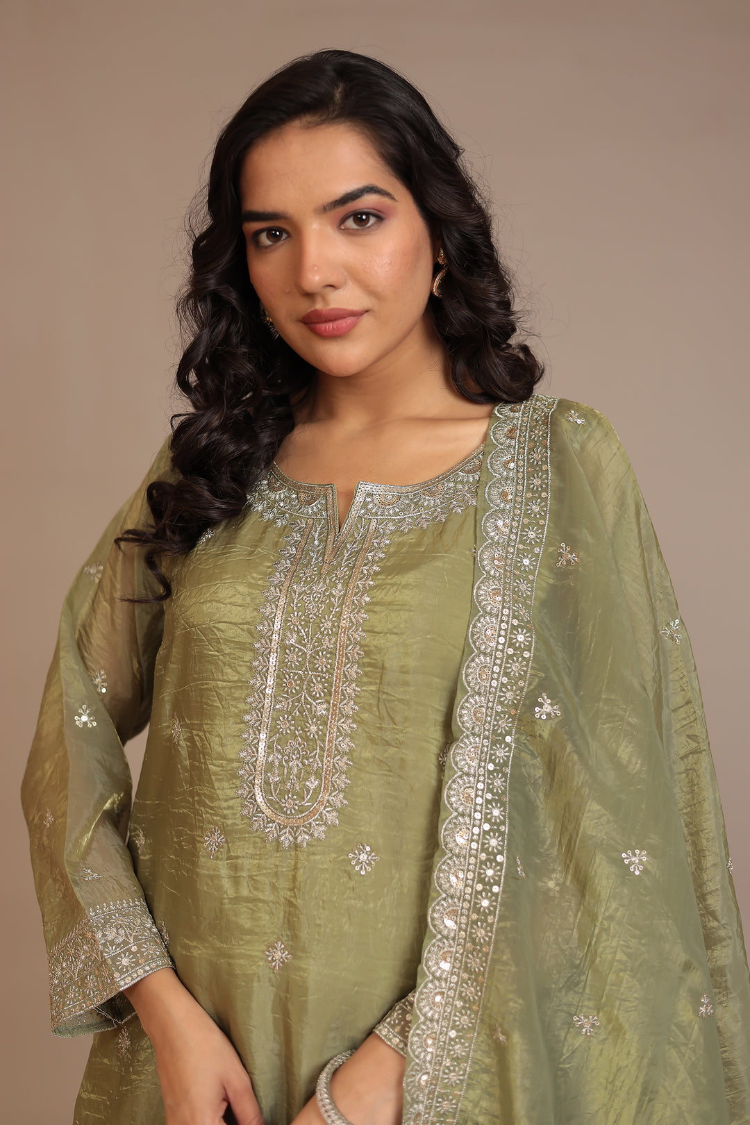 Organza Suit with Aari, Sequins work