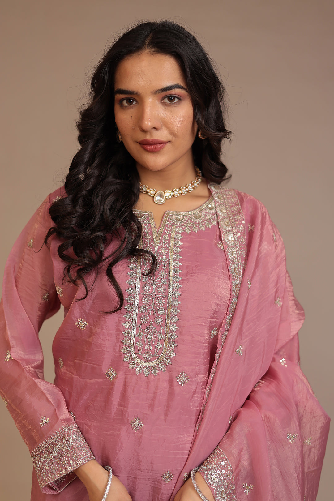 Organza Suit with Aari, Sequins work