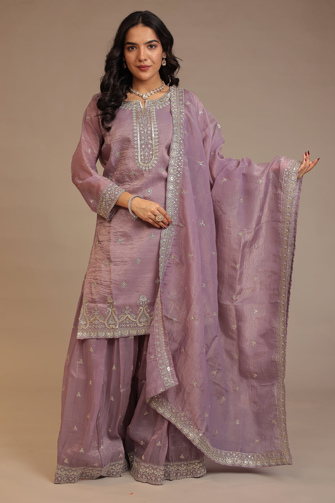 Tissue Suit with Aari, Sequins work