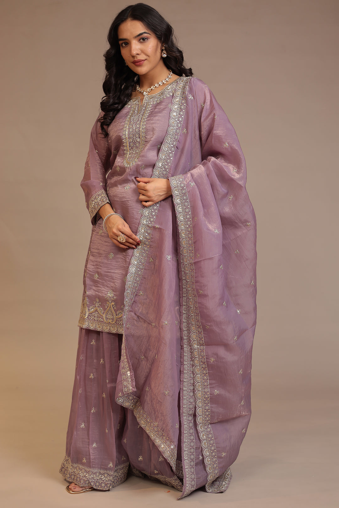 Tissue Suit with Aari, Sequins work