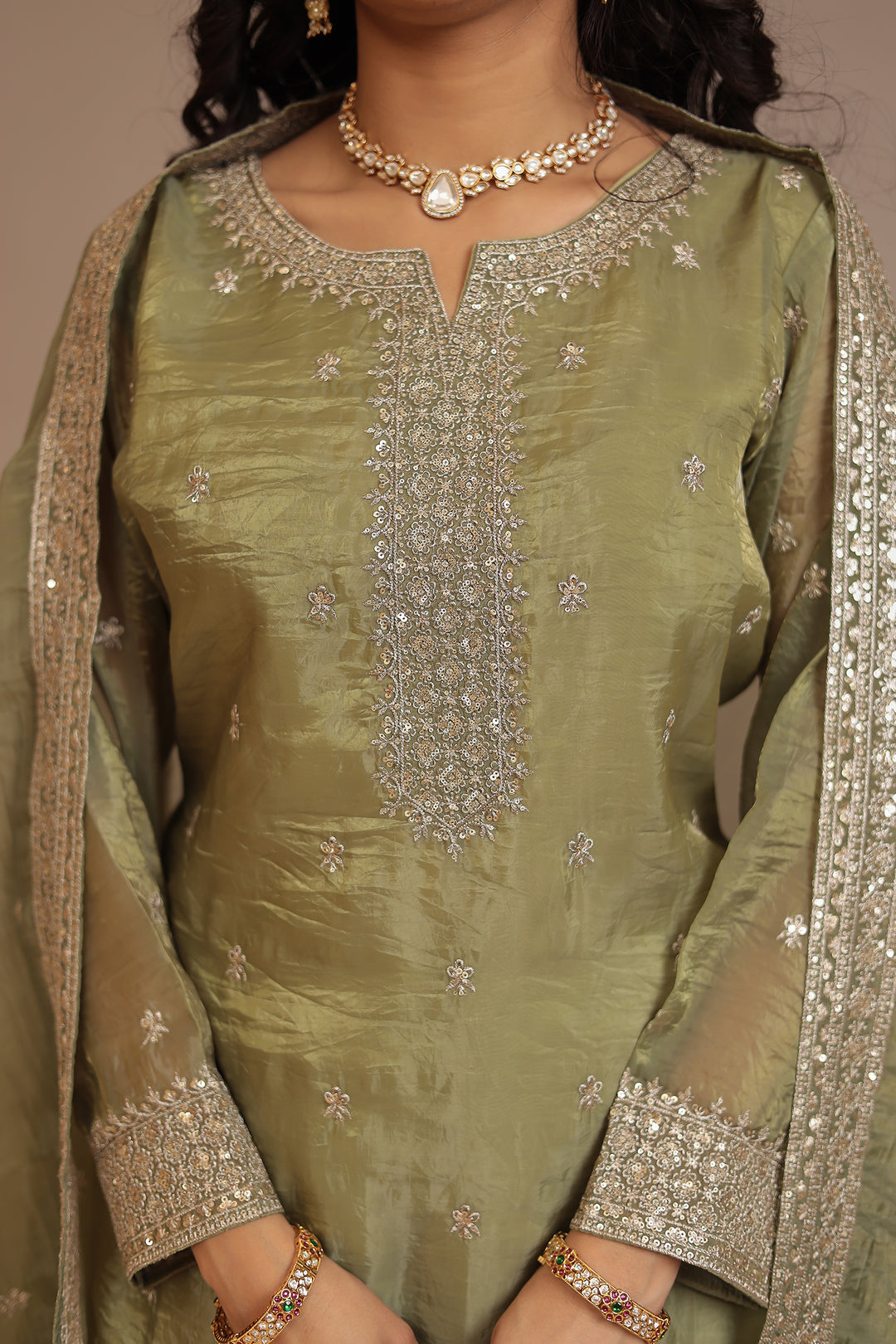 Tissue Suit with Aari, Sequins work