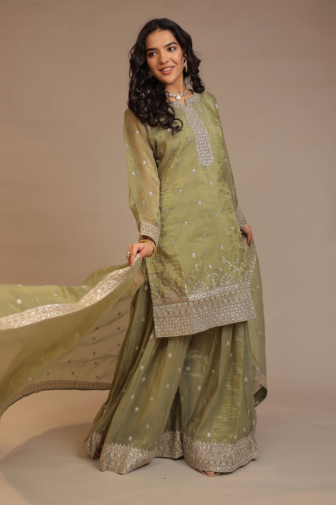 Tissue Suit with Aari, Sequins work
