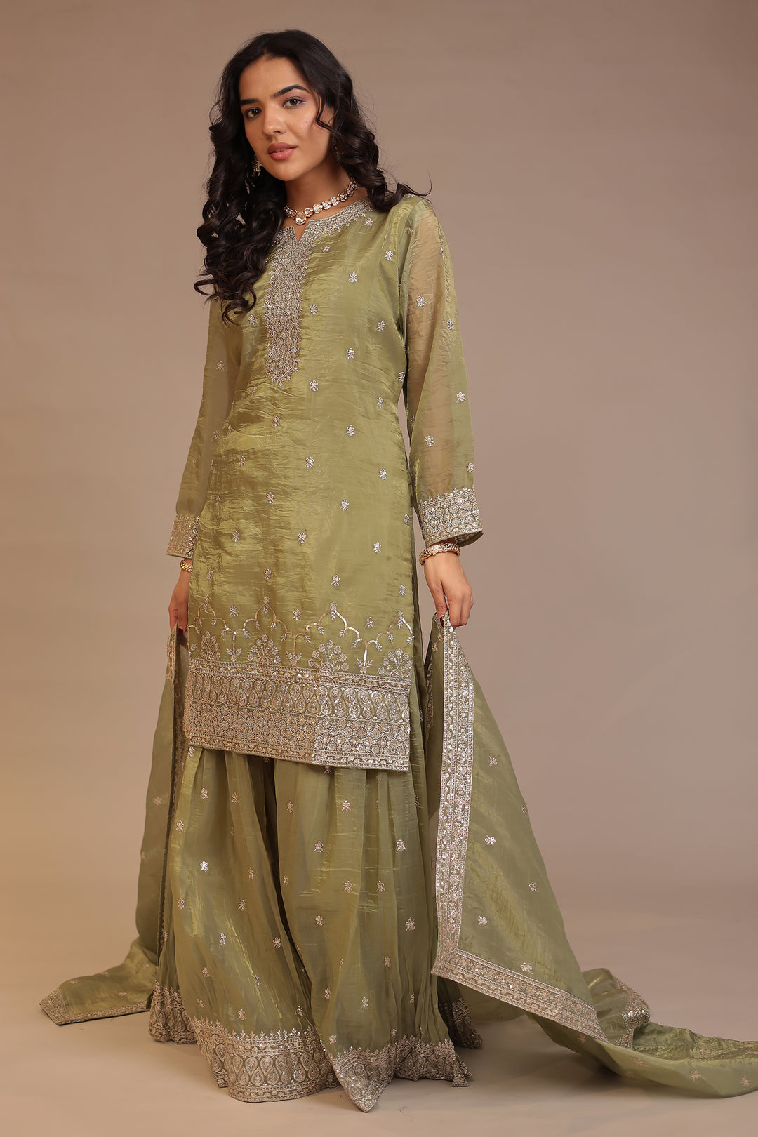 Tissue Suit with Aari, Sequins work