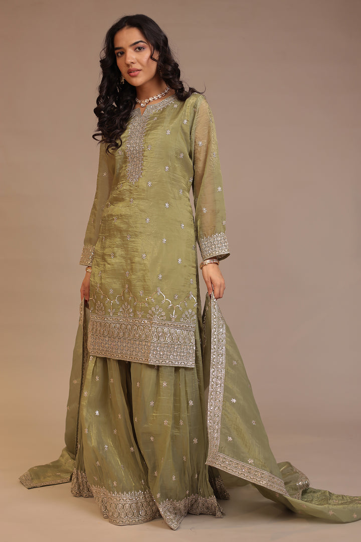 Tissue Suit with Aari, Sequins work