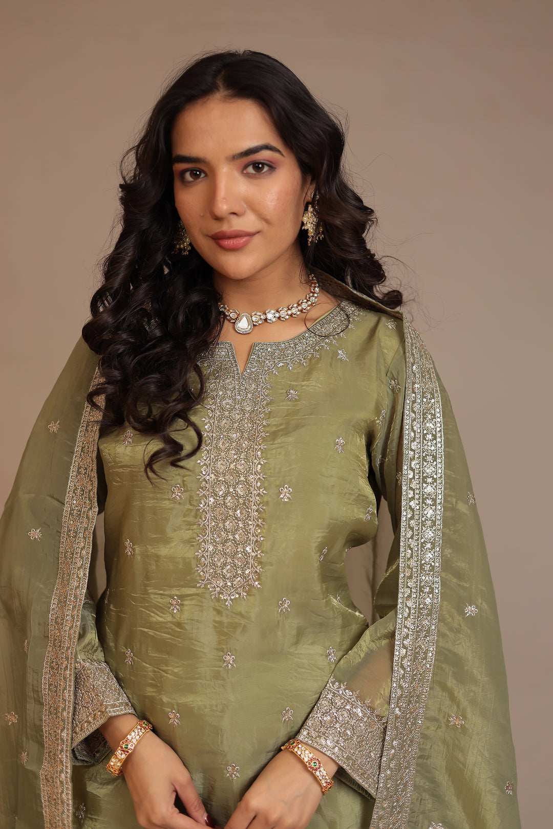 Tissue Suit with Aari, Sequins work