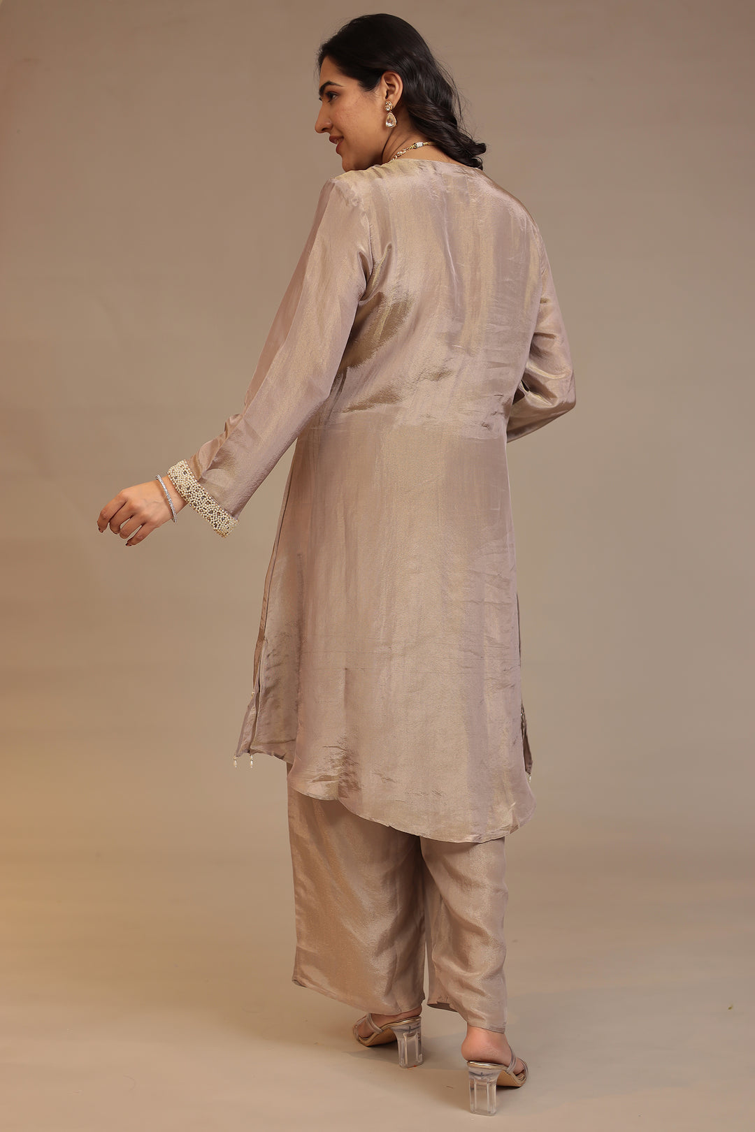Tissue shimmer silk Suit with Pearl, Stone work