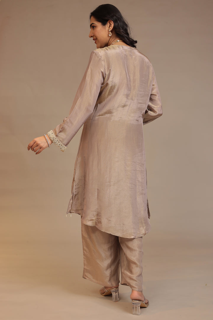 Tissue shimmer silk Suit with Pearl, Stone work