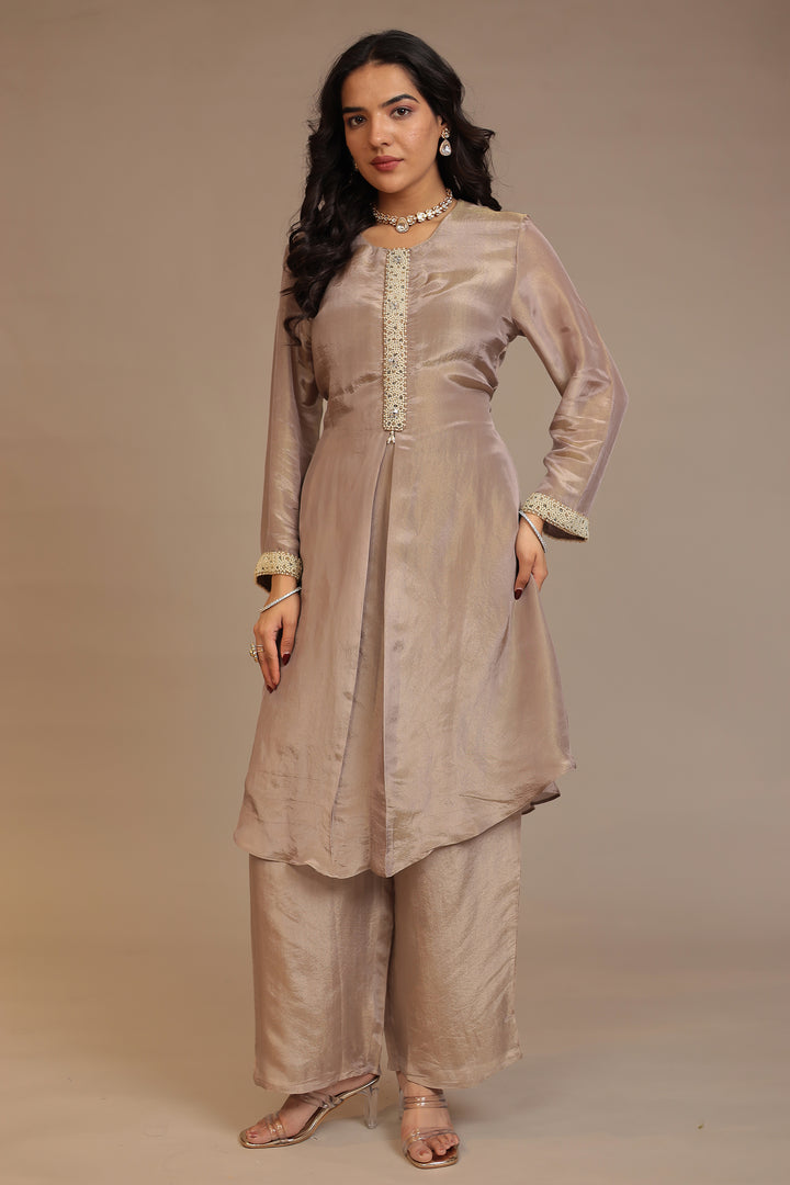 Tissue shimmer silk Suit with Pearl, Stone work