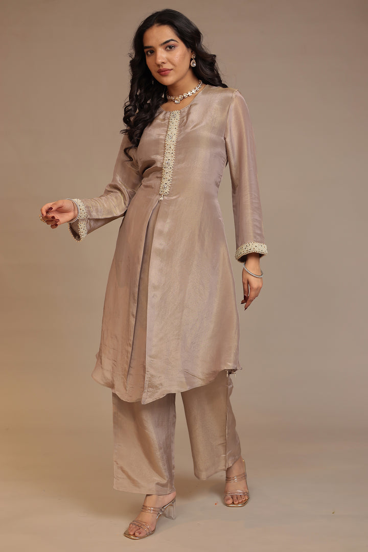 Tissue shimmer silk Suit with Pearl, Stone work