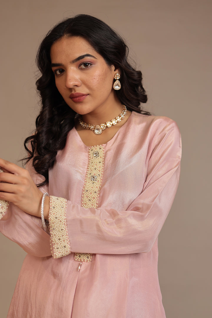 Tissue shimmer silk Suit  with Pearl, Stone work