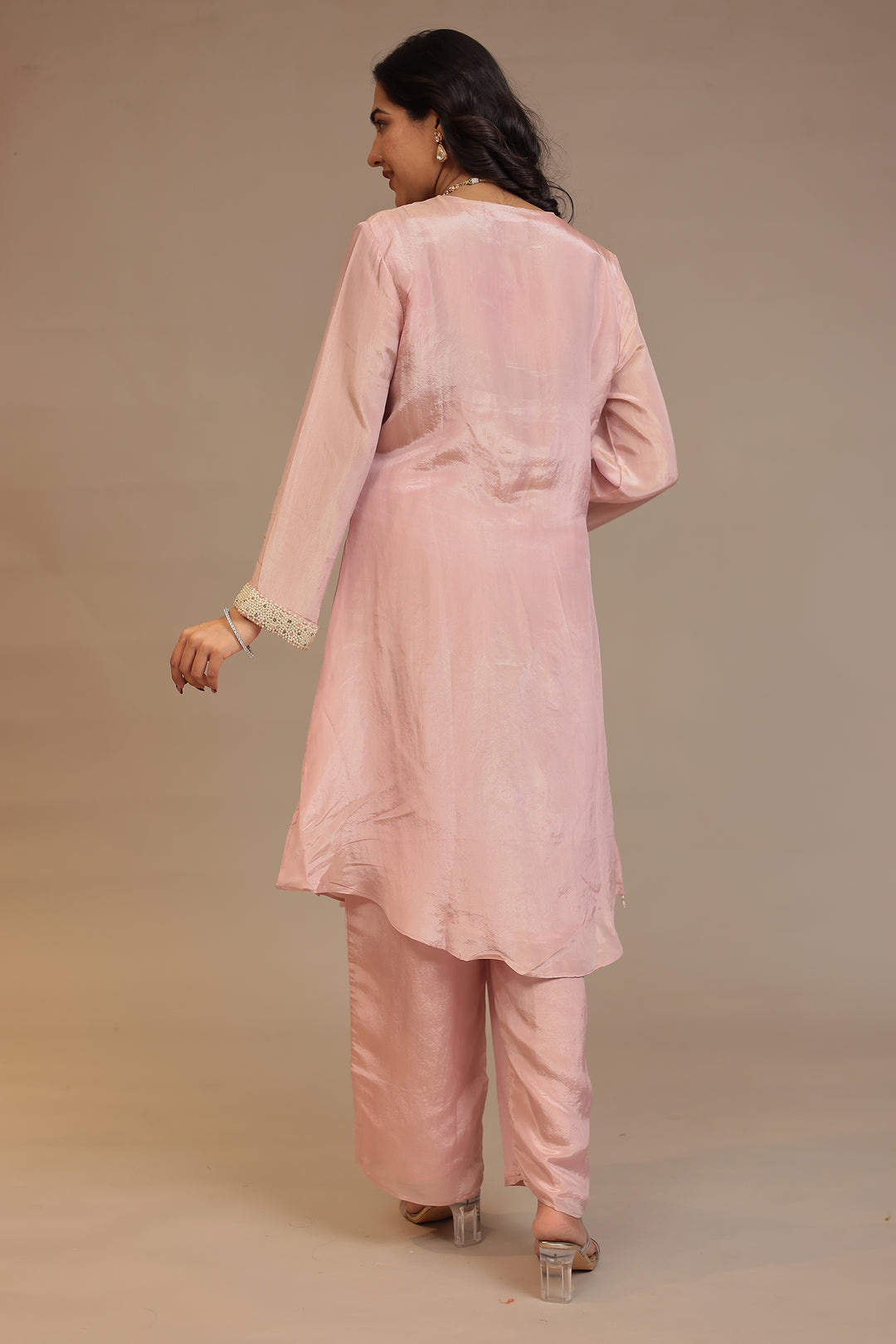 Tissue shimmer silk Suit  with Pearl, Stone work