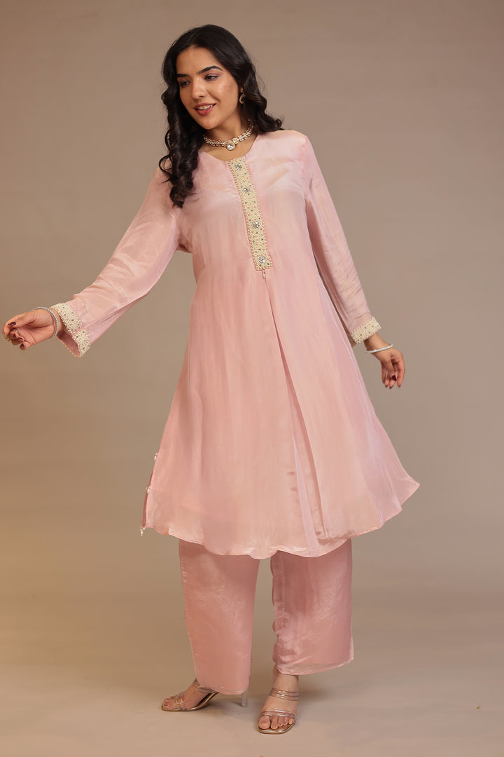 Tissue shimmer silk Suit  with Pearl, Stone work