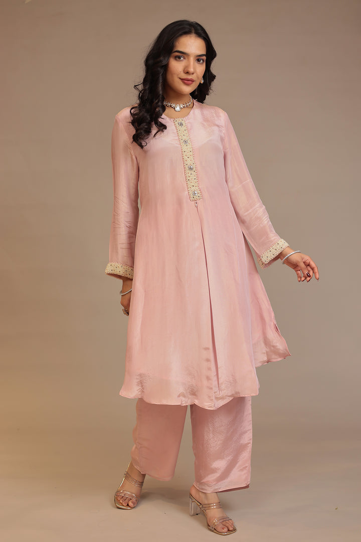 Tissue shimmer silk Suit  with Pearl, Stone work