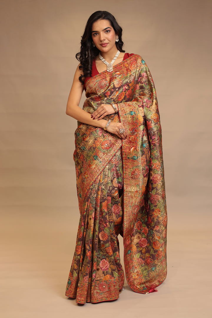 Handloom silk Saree with Cutdana, Mirror work