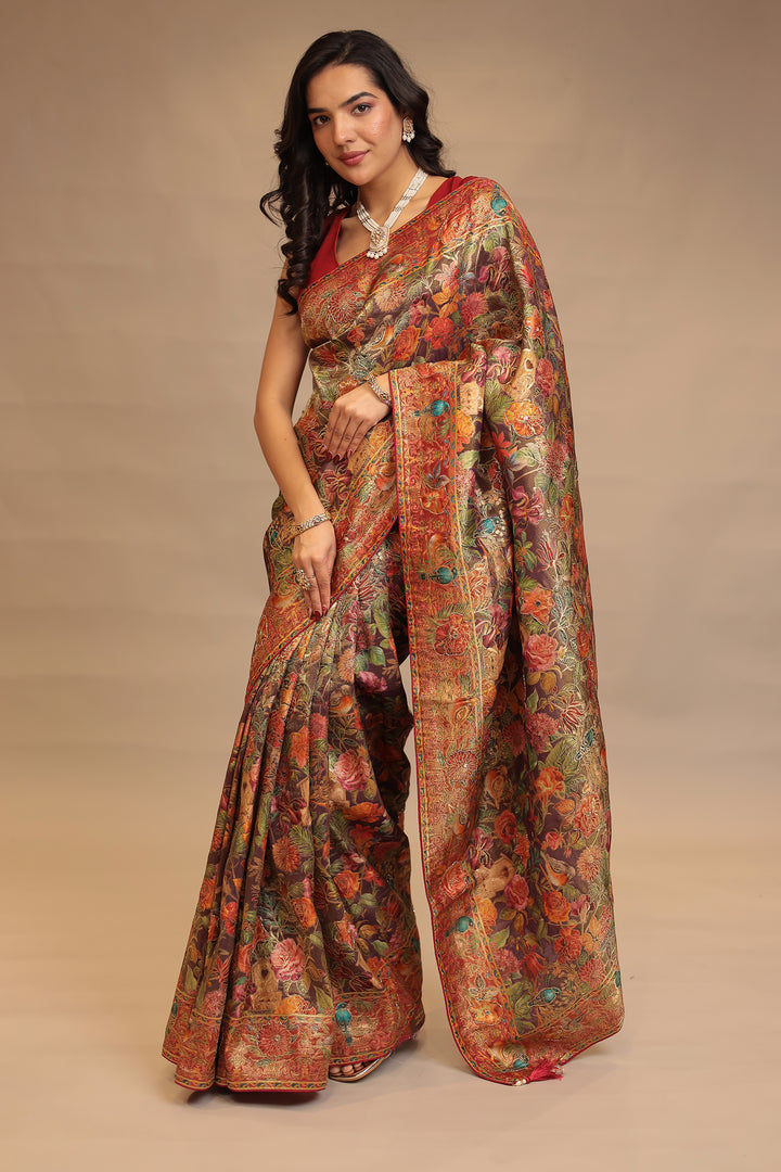 Handloom silk Saree with Cutdana, Mirror work