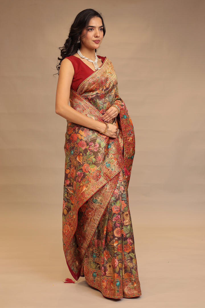 Handloom silk Saree with Cutdana, Mirror work