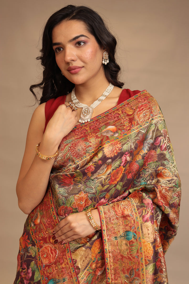Handloom silk Saree with Cutdana, Mirror work