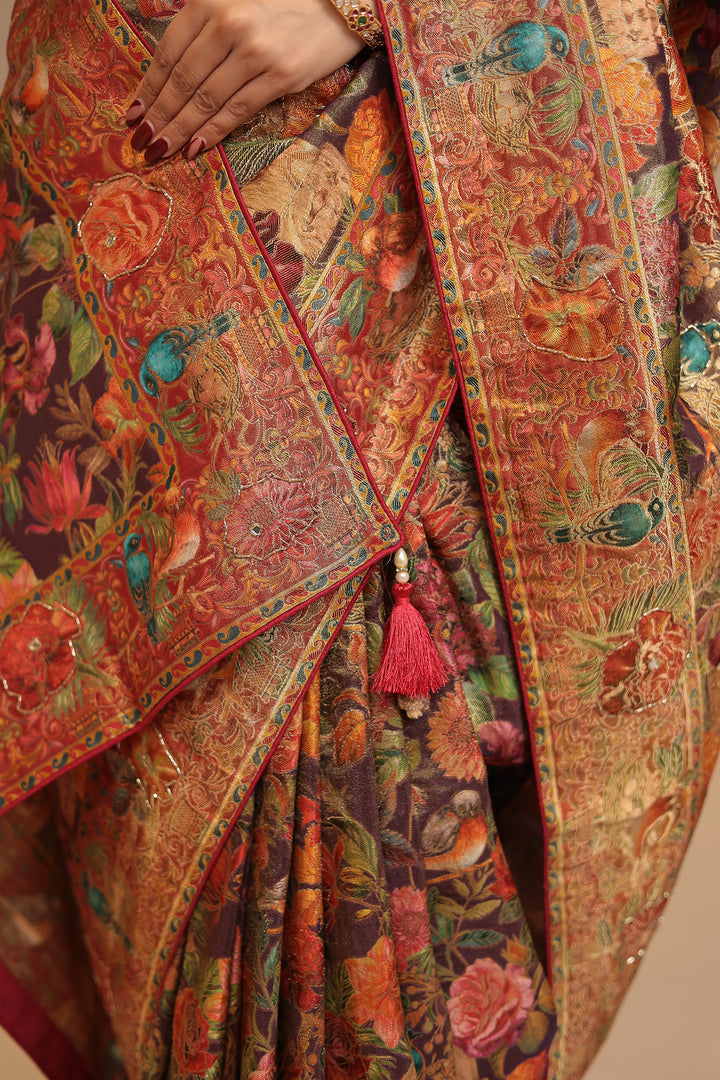 Handloom silk Saree with Cutdana, Mirror work