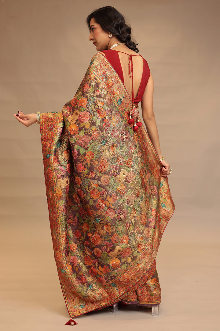 Handloom silk Saree with Cutdana, Mirror work