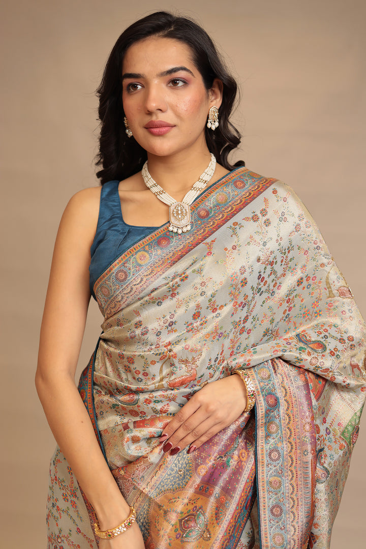 Handloom silk Saree with Cutdana, Mirror work