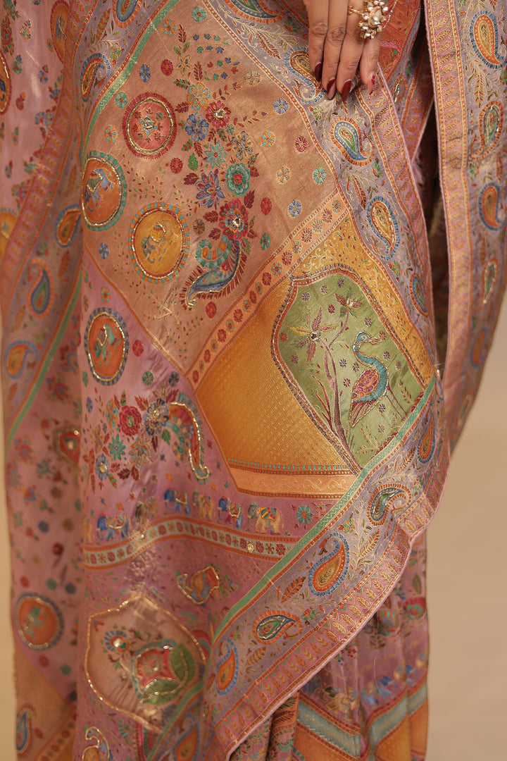 Handloom silk Saree with Cutdana, Mirror work