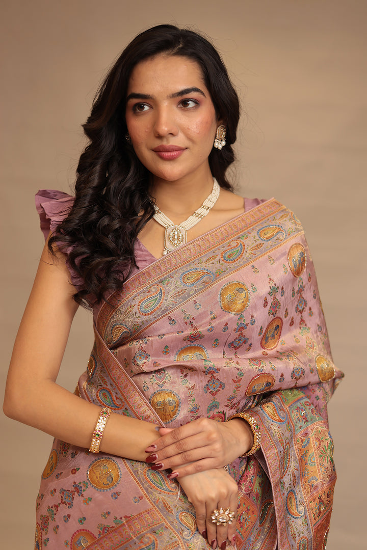 Handloom silk Saree with Cutdana, Mirror work