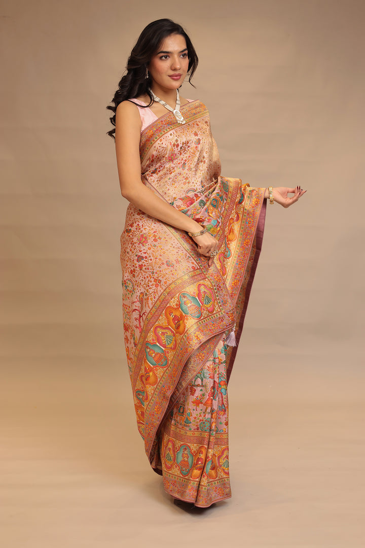 Cream Saree With Mirror Work