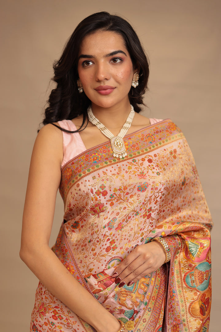 Handloom silk Saree with Cutdana, Mirror work