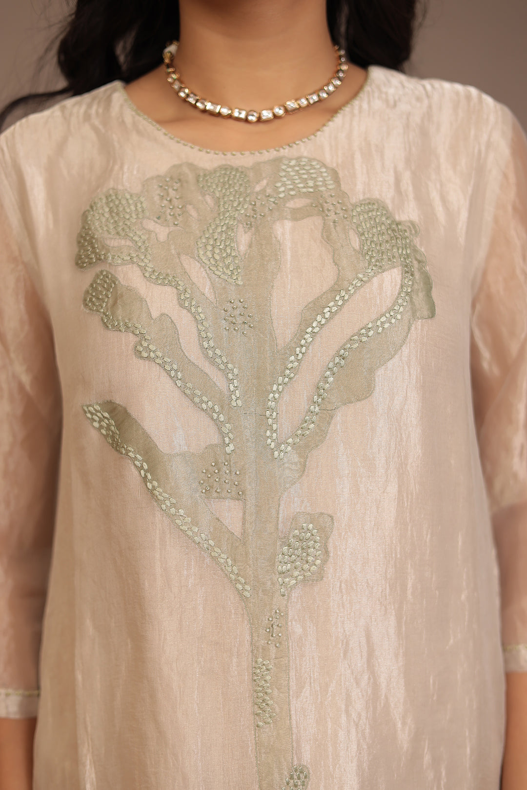 Tissue Kurta with Pearl, Thread work.