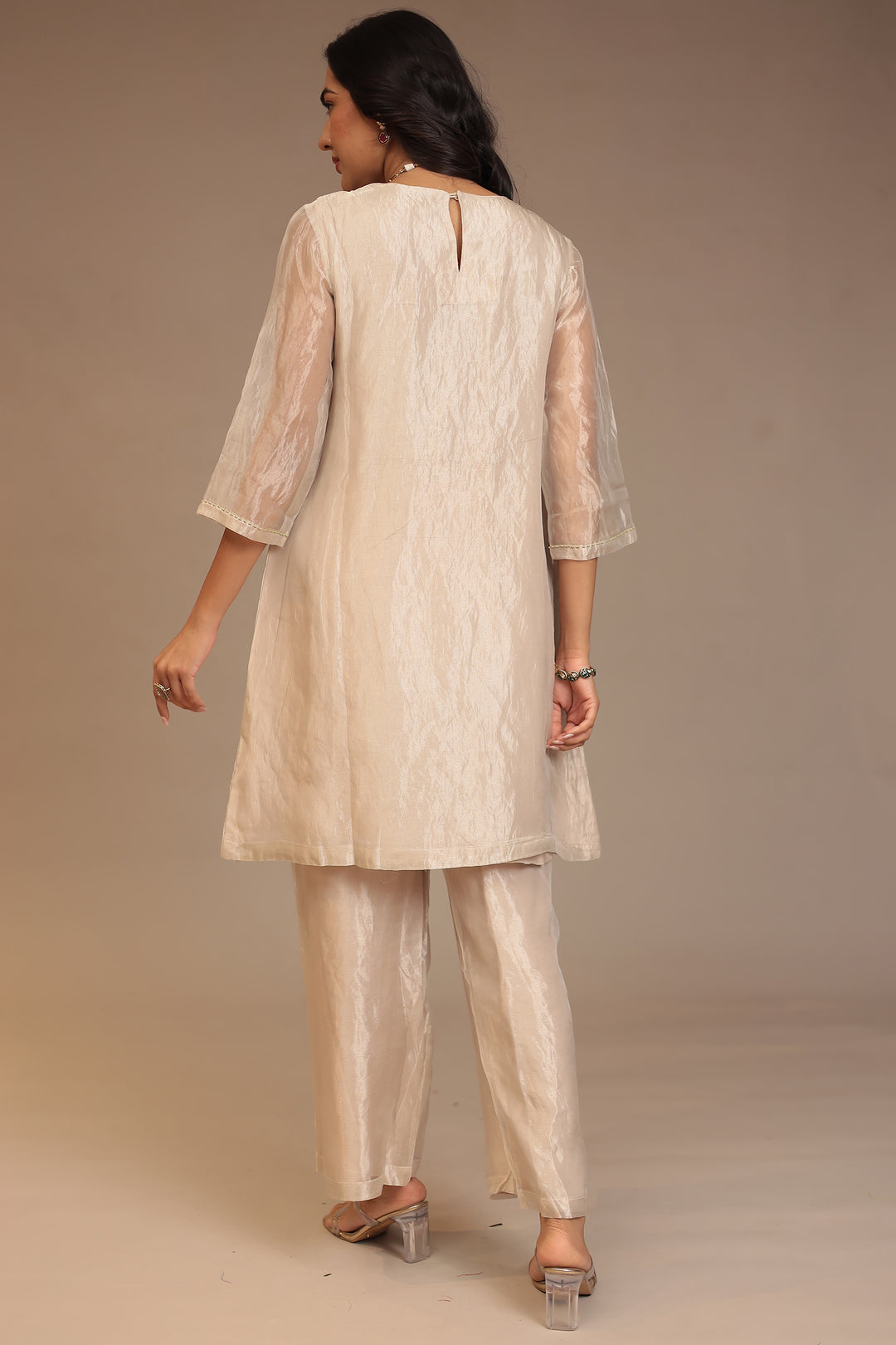 Tissue Kurta with Pearl, Thread work.
