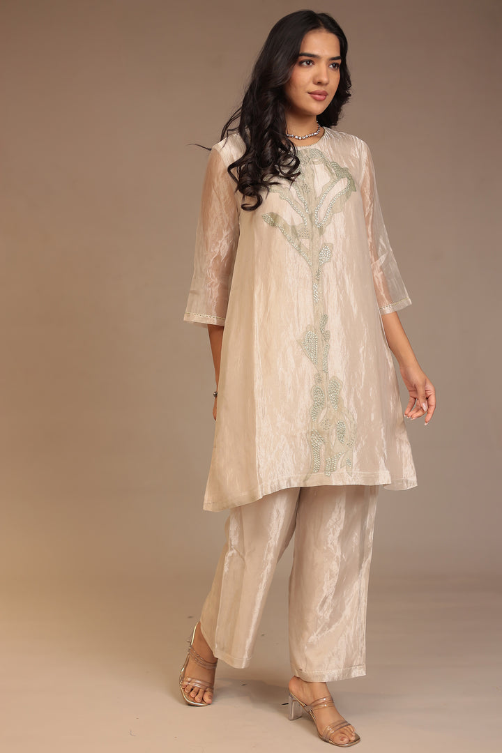 Tissue Kurta with Pearl, Thread work.