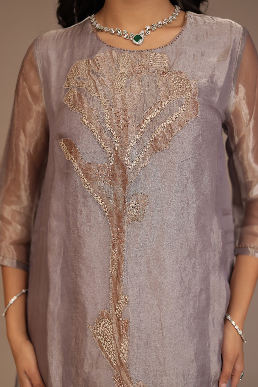Tissue Kurta with Pearl, Thread work.
