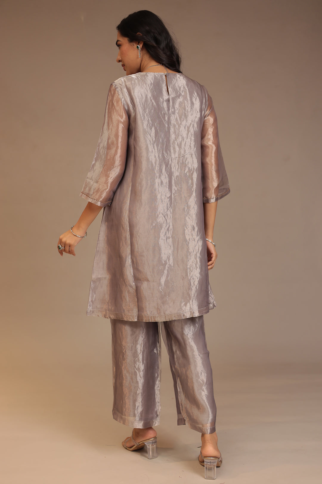 Tissue Kurta with Pearl, Thread work.