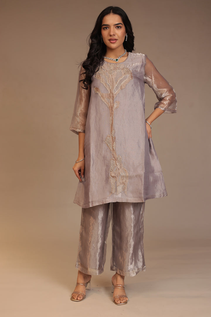 Tissue Kurta with Pearl, Thread work.