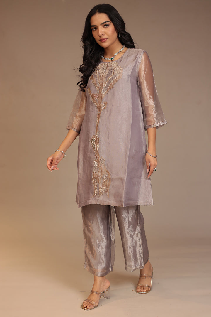 Tissue Kurta with Pearl, Thread work.
