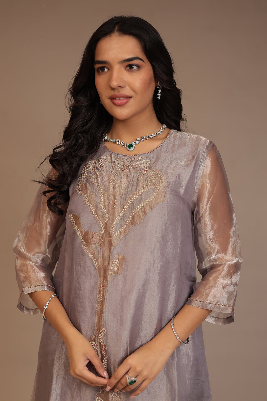 Tissue Kurta with Pearl, Thread work.