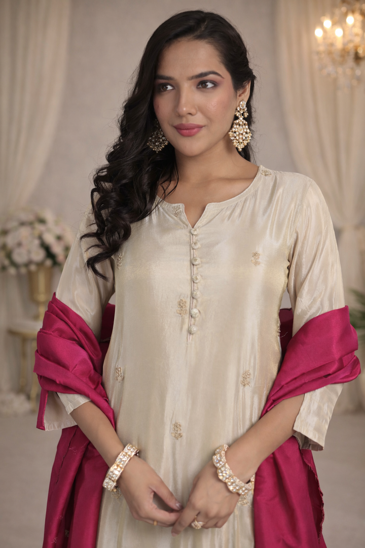 Shimmer tissue Kurta with Dori, Sequins work