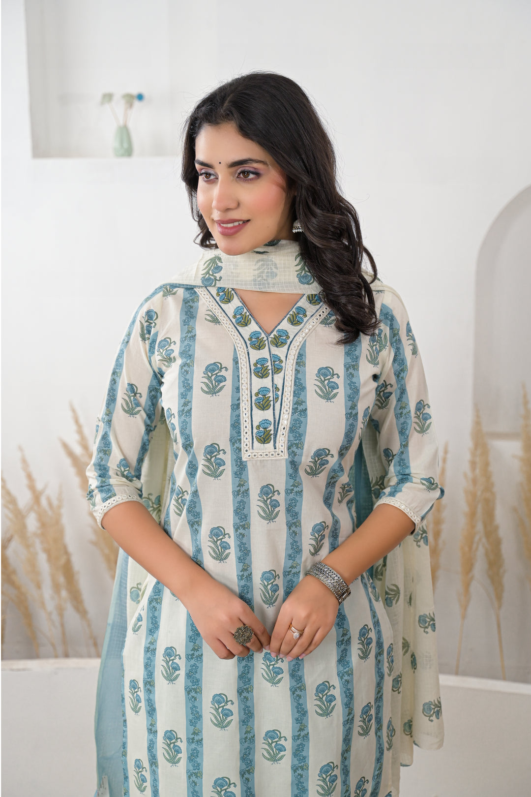 Digital Print Cotton Kurta with Mirror, Thread work.