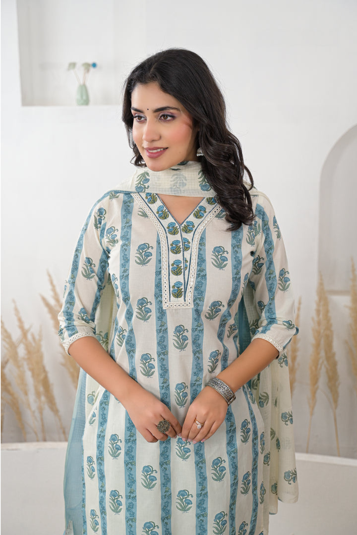 Digital Print Cotton Kurta with Mirror, Thread work.