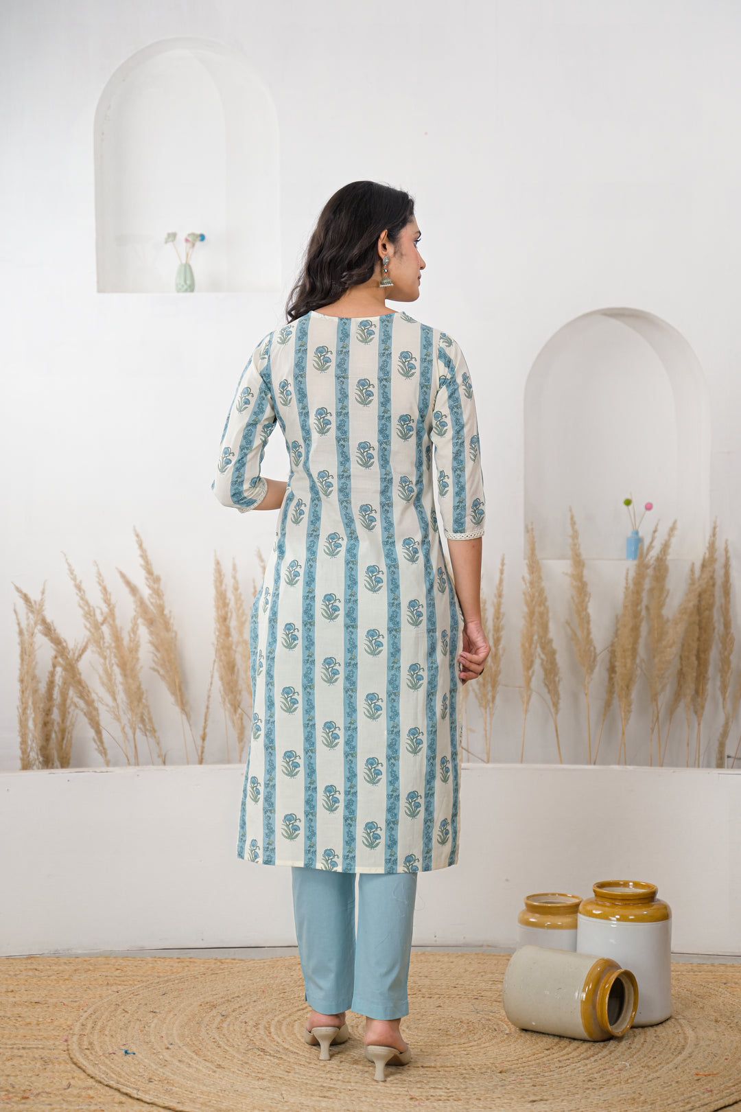 Digital Print Cotton Kurta with Mirror, Thread work.