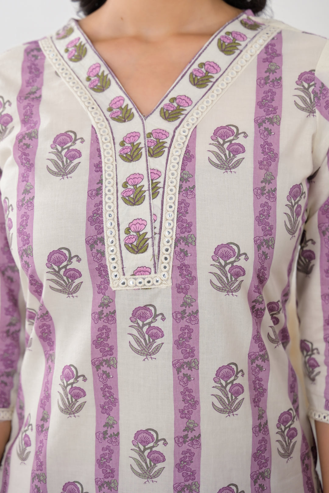 Digital Print Cotton Kurta with Mirror, Thread work.