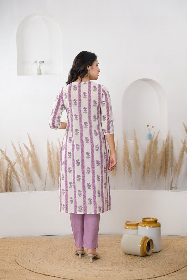 Digital Print Cotton Kurta with Mirror, Thread work.