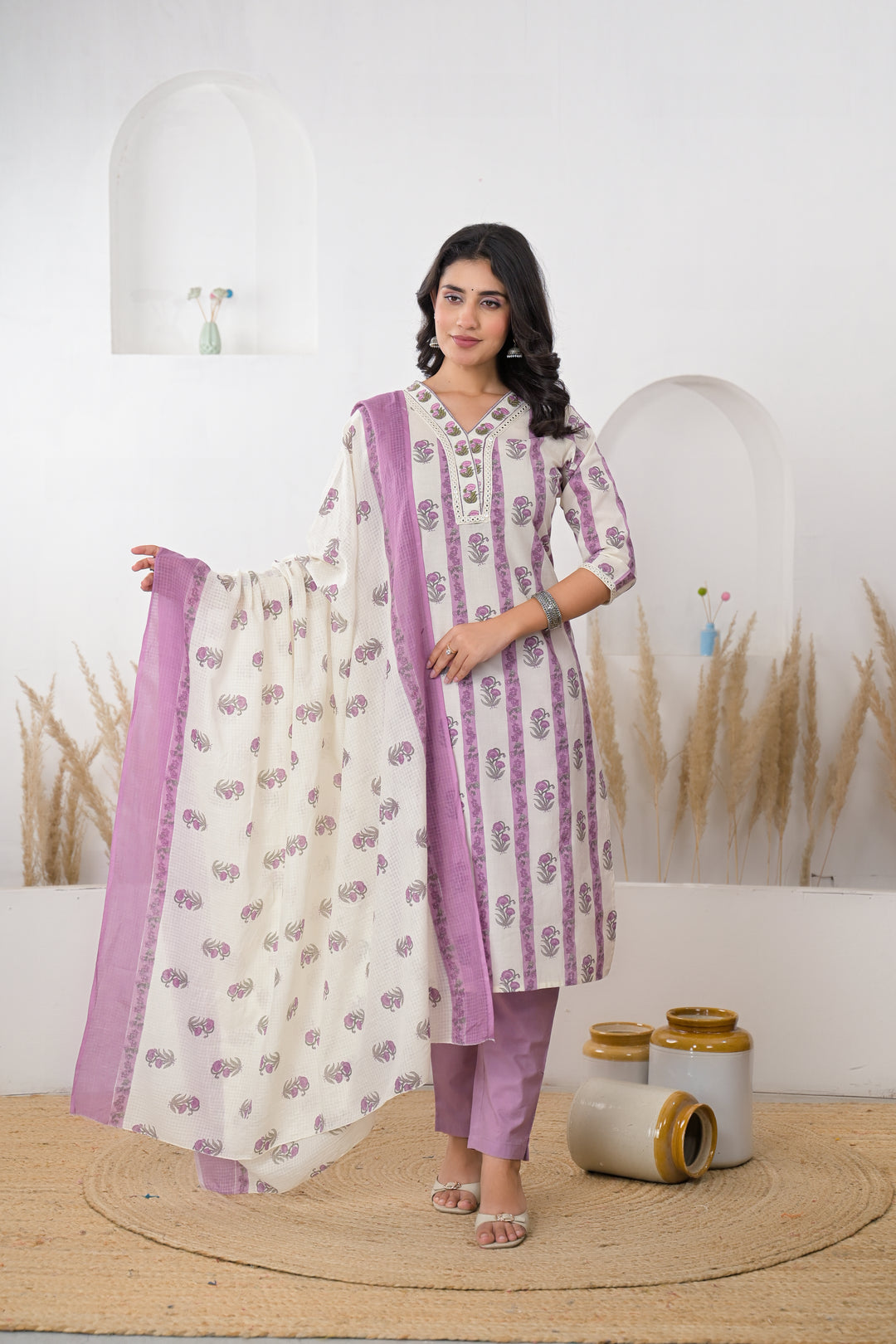 Digital Print Cotton Kurta with Mirror, Thread work.