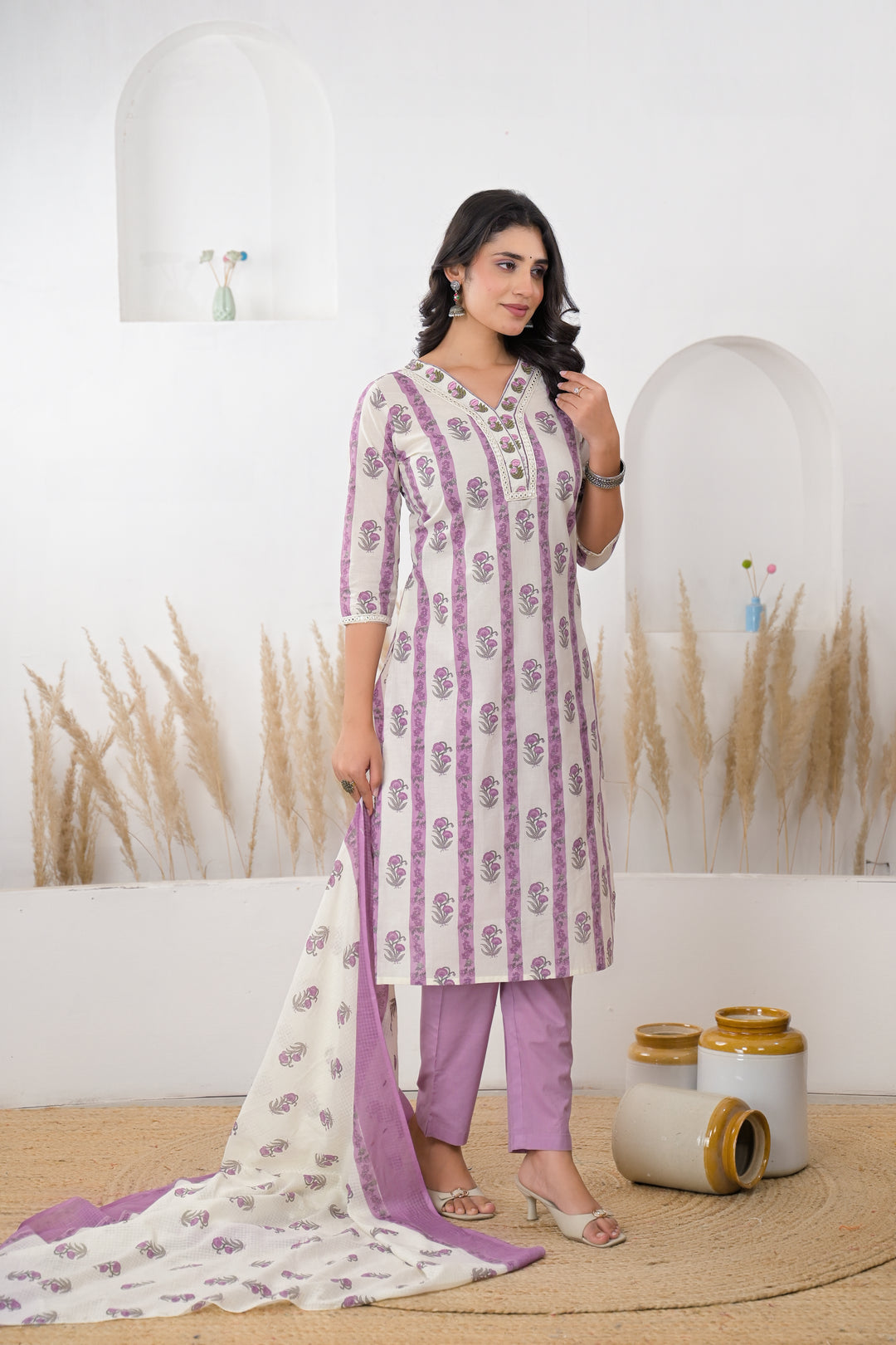 Digital Print Cotton Kurta with Mirror, Thread work.